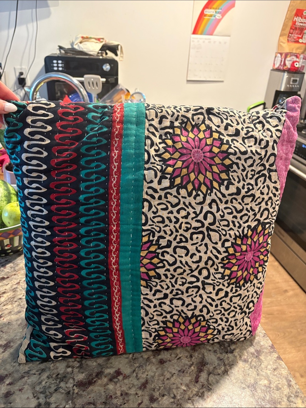 Urban Renewal Floral Patchwork Pillow in Teal, Pink, Black